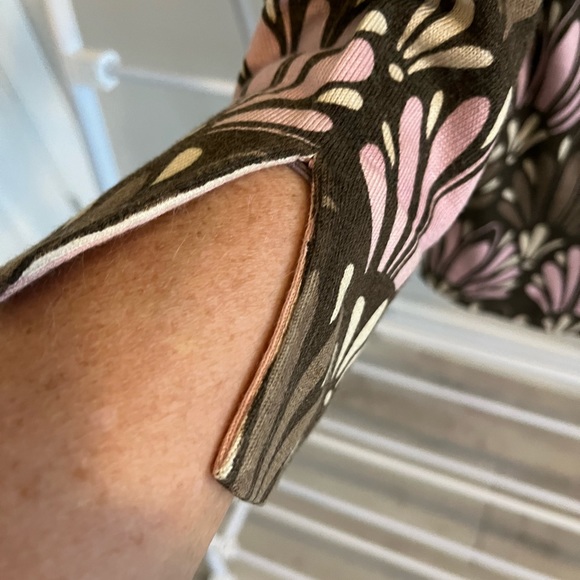 Sigrid Olsen Cardigan - Adorable Pink and Chocolate print with soft pink lining - Picture 5 of 7